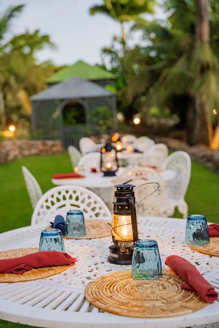 Garden table at Hermitage Nevis